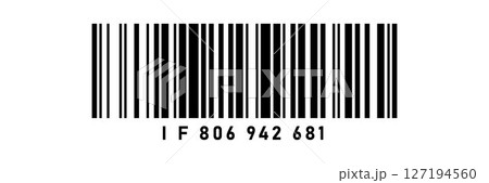 Black and white barcode icon illustration with product number text. Minimalistic bar code vector design for packaging, labeling, scanning systems, retail and e-commerce purposes. 127194560