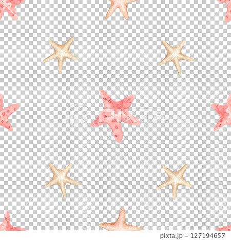 Stars seamless pattern watercolor illustration isolated from background. Pastel colors cute repeat decoration, cartoon style. Kids decor textile, wallpaper, packaging. Wrapping paper, interior design 127194657