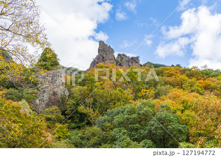 秋の小豆島　紅葉の寒霞渓　裏八景（二見岩） 127194772