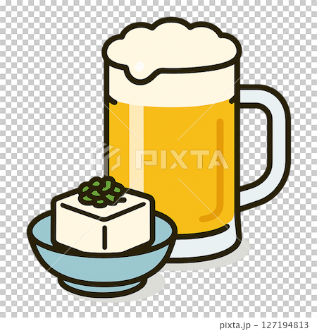 ビールと冷奴のイラスト素材|居酒屋のおつまみセット ビールと冷奴のイラスト素材|居酒屋のおつまみセット 127194813