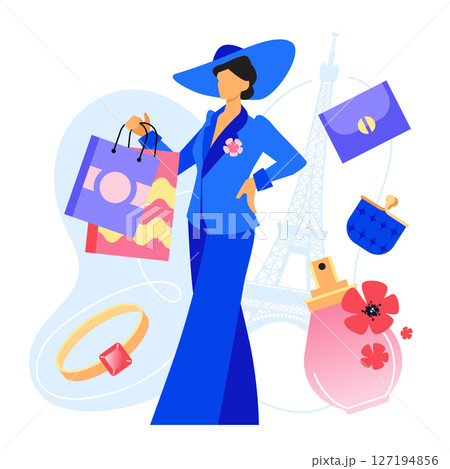 Shopping in France - colorful flat design style illustration 127194856