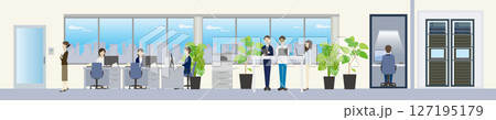 オフィス風景　オフィスのワークスタイルとITインフラのイメージイラスト 127195179