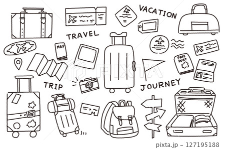 トラベル線画イラストベクター素材セット トラベル線画イラストベクター素材セット 127195188