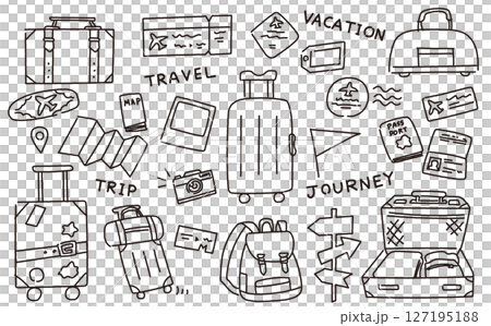 トラベル線画イラストベクター素材セット トラベル線画イラストベクター素材セット 127195188