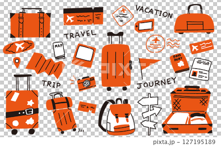 Cute travel doodle style vector illustration material set 127195189