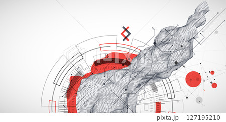 Abstract data background with wireframe wave and circuit lines. Technology concept. Vector Abstract data background with wireframe wave and circuit lines. Technology concept. Vector 127195210