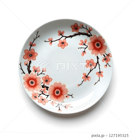 桜模様の伊万里焼の和皿。 伊万里焼は日本最古の磁器と言われ、佐賀県で生産された伝統的な素晴らしい和皿 桜模様の伊万里焼の和皿。 伊万里焼は日本最古の磁器と言われ、佐賀県で生産された伝統的な素晴らしい和皿 127195325