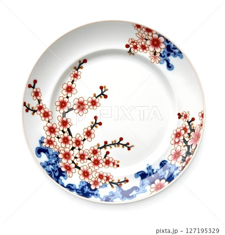 桜模様の伊万里焼の和皿。 伊万里焼は日本最古の磁器と言われ、佐賀県で生産された伝統的な素晴らしい和皿 桜模様の伊万里焼の和皿。 伊万里焼は日本最古の磁器と言われ、佐賀県で生産された伝統的な素晴らしい和皿 127195329