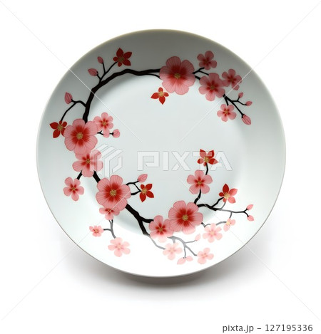 桜模様の伊万里焼の和皿。 伊万里焼は日本最古の磁器と言われ、佐賀県で生産された伝統的な素晴らしい和皿 127195336