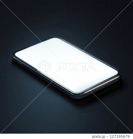 white smartphone mockups with glowing screens on dark backgrounds, ideal for tech and design projects. 127195679