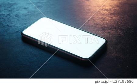 white smartphone mockups with glowing screens on dark backgrounds, ideal for tech and design projects. 127195680