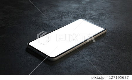 white smartphone mockups with glowing screens on dark backgrounds, ideal for tech and design projects. 127195687