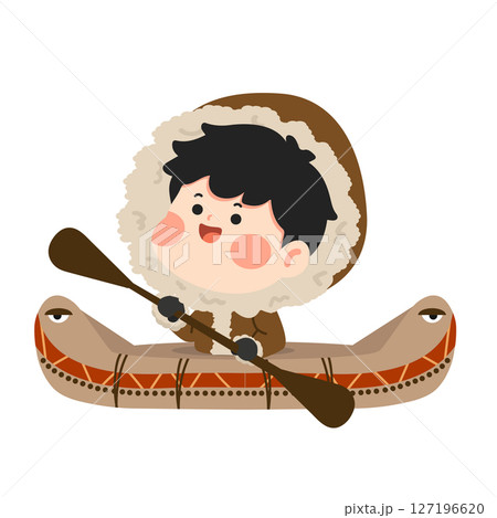 Illustration of an Eskimo Boy in Kayak 127196620