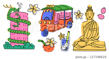 Thai doodle collection of cultural elements Thai doodle collection of cultural elements 127196628