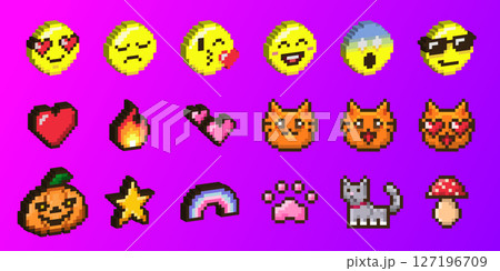 Pixel art emoticon collection with 3d effect 127196709