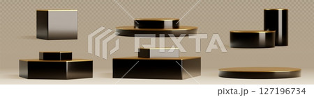 Podium pedestals set - black bases with gold tops 127196734