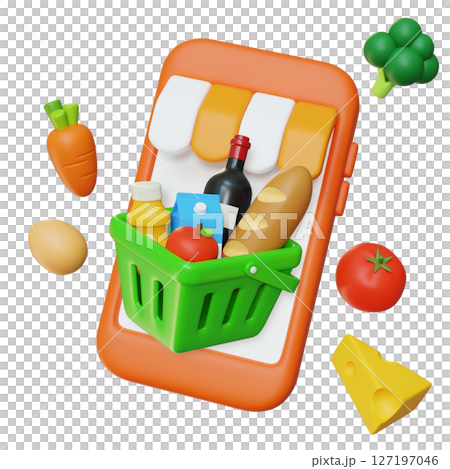 Mobile phone and shopping Basket 3D Graphic 127197046