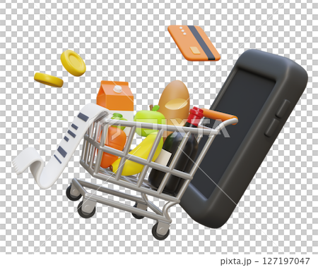 Mobile phone and shopping Cart 3D Graphic Mobile phone and shopping Cart 3D Graphic 127197047