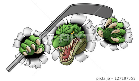 Crocodile Dinosaur Alligator Hockey Sports Mascot 127197355