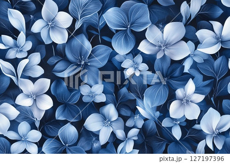 Vibrant Floral Tapestry in Soothing Blue Hues Captures the Essence of Nature. Generative AI 127197396
