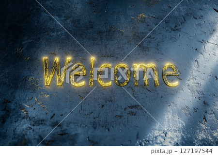 Laser Beam Letters Creating a Warm Welcome on a Textured Surface. Generative AI 127197544