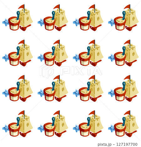 Seamless Cartoon Sandcastle Beach Pattern Seamless Cartoon Sandcastle Beach Pattern 127197700