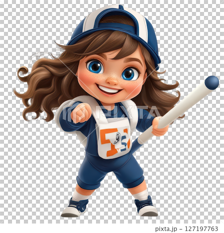 Cheerful girl in sports outfit holding baton, ready to perform Cheerful girl in sports outfit holding baton, ready to perform 127197763
