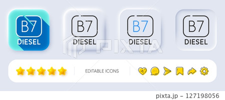 Diesel line icon. Neumorphic, Flat shadow, 3d buttons. B7 fuel sign. Petroleum oil symbol. Line diesel icon. Social media icons. Vector Diesel line icon. Neumorphic, Flat shadow, 3d buttons. B7 fuel sign. Petroleum oil symbol. Line diesel icon. Social media icons. Vector 127198056