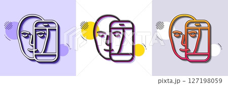 Face biometrics line icon. Halftone dotted pattern. Gradient icon with grain shadow. Facial recognition by phone sign. Head scanning symbol. Line face biometrics icon. Various designs. Vector Face biometrics line icon. Halftone dotted pattern. Gradient icon with grain shadow. Facial recognition by phone sign. Head scanning symbol. Line face biometrics icon. Various designs. Vector 127198059