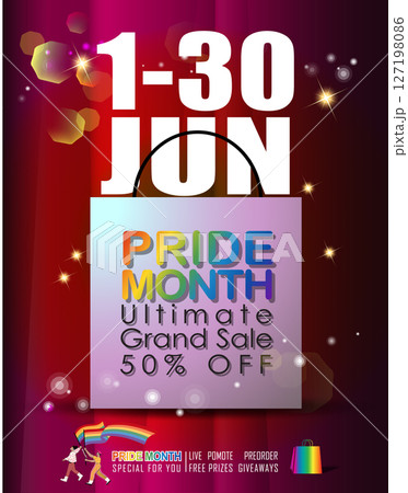 Pride Month sale! Celebrate love and diversity with our Ultimate Grand Sale banner Template and colorful LGBT rainbow design. The copy space banner background for vector and illustration. Pride Month sale! Celebrate love and diversity with our Ultimate Grand Sale banner Template and colorful LGBT rainbow design. The copy space banner background for vector and illustration. 127198086
