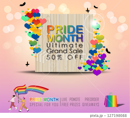 Pride Month sale! Celebrate love and diversity with our Ultimate Grand Sale banner Template and colorful LGBT rainbow design. The copy space banner background for vector and illustration. 127198088