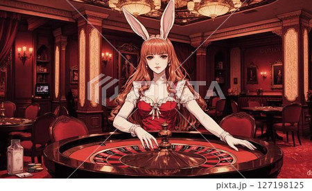 バニー衣装を着たカジノのディーラー 127198125