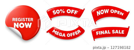 Register now sticker, Sale offer ribbons. Now...のイラスト素材 [127198182] - PIXTA