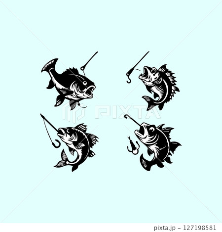 black and white vector fish icon 127198581