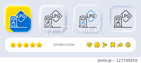 Gas station line icon. Neumorphic, Flat shadow, 3d buttons. Filling station sign. LPG fuel symbol. Line gas station icon. Social media icons. Vector Gas station line icon. Neumorphic, Flat shadow, 3d buttons. Filling station sign. LPG fuel symbol. Line gas station icon. Social media icons. Vector 127198856