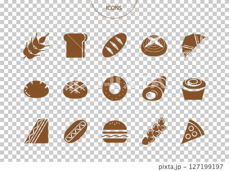 麵包圖示象形文字向量插圖集 127199197