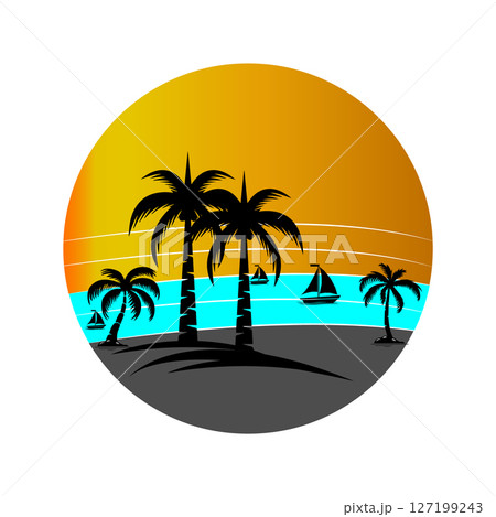 tree icon with sunset in the afternoon tree icon with sunset in the afternoon 127199243