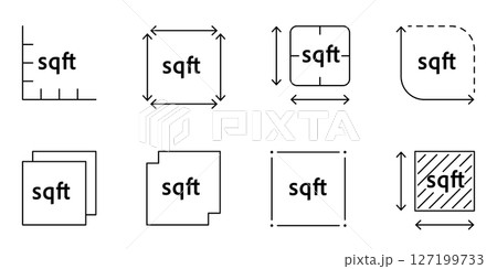 Place size measurement icon in square feet. FT2 sign symbol for building land, home, or interior floor area. Minimal vector outline 127199733