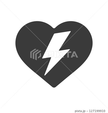 黒いハートに雷マークのアイコン - ショックや 胸が痛い、心室細動や除細動･AEDのイメージ素材 127199910