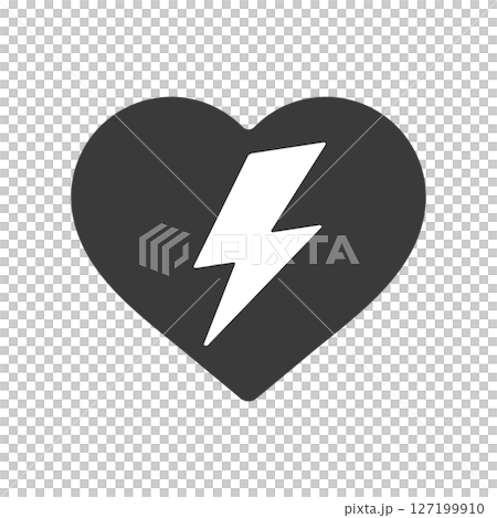黒いハートに雷マークのアイコン - ショックや 胸が痛い、心室細動や除細動･AEDのイメージ素材 127199910