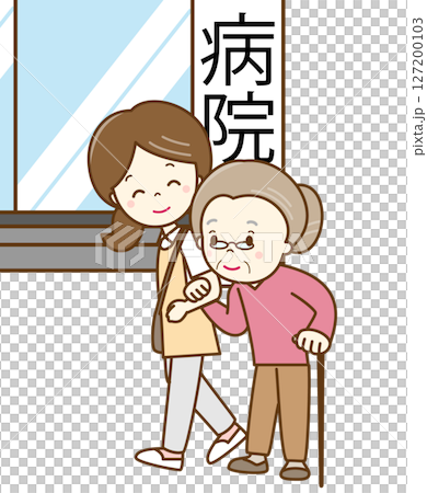 介護士のお姉さんに付き添われておばあちゃん病院に行く 127200103
