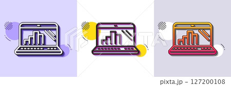 Graph laptop line icon. Halftone dotted pattern. Gradient icon with grain shadow. Column chart sign. Growth diagram symbol. Line graph laptop icon. Various designs. Vector Graph laptop line icon. Halftone dotted pattern. Gradient icon with grain shadow. Column chart sign. Growth diagram symbol. Line graph laptop icon. Various designs. Vector 127200108