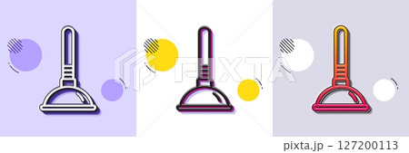 Cleaning plunger line icon. Halftone dotted pattern. Gradient icon with grain shadow. Cleaning of pipe clogs symbol. Housekeeping equipment sign. Line plunger icon. Various designs. Vector 127200113