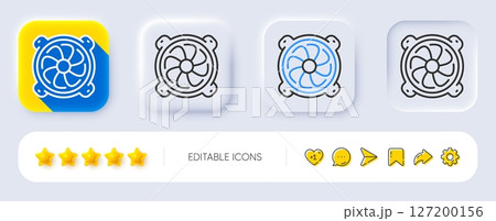 Computer cooler line icon. Neumorphic, Flat shadow, 3d buttons. PC fan component sign. Line computer fan icon. Social media icons. Vector Computer cooler line icon. Neumorphic, Flat shadow, 3d buttons. PC fan component sign. Line computer fan icon. Social media icons. Vector 127200156