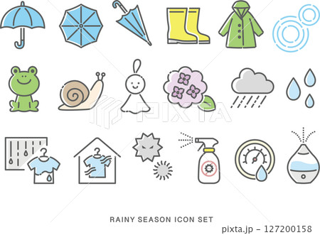 梅雨のアイコンセット(カラー) 梅雨のアイコンセット(カラー) 127200158