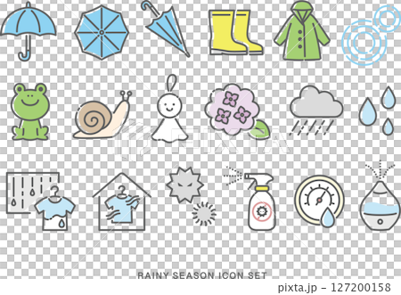 梅雨のアイコンセット(カラー) 梅雨のアイコンセット(カラー) 127200158