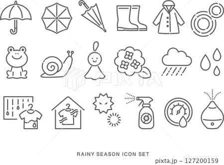梅雨のアイコンセット(線画) 梅雨のアイコンセット(線画) 127200159