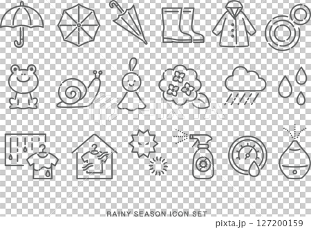 梅雨のアイコンセット(線画) 梅雨のアイコンセット(線画) 127200159