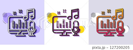 Podcast line icon. Halftone dotted pattern. Gradient icon with grain shadow. Studio mic sign. Voice record microphone symbol. Line podcast icon. Various designs. Vector 127200205