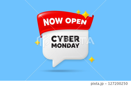 Cyber monday chat speech bubble. Now open flag ribbon. Cyber Monday Sale tag. Special offer price sign. Advertising Discounts symbol. 3d sparkle stars speech bubble. Vector Cyber monday chat speech bubble. Now open flag ribbon. Cyber Monday Sale tag. Special offer price sign. Advertising Discounts symbol. 3d sparkle stars speech bubble. Vector 127200250